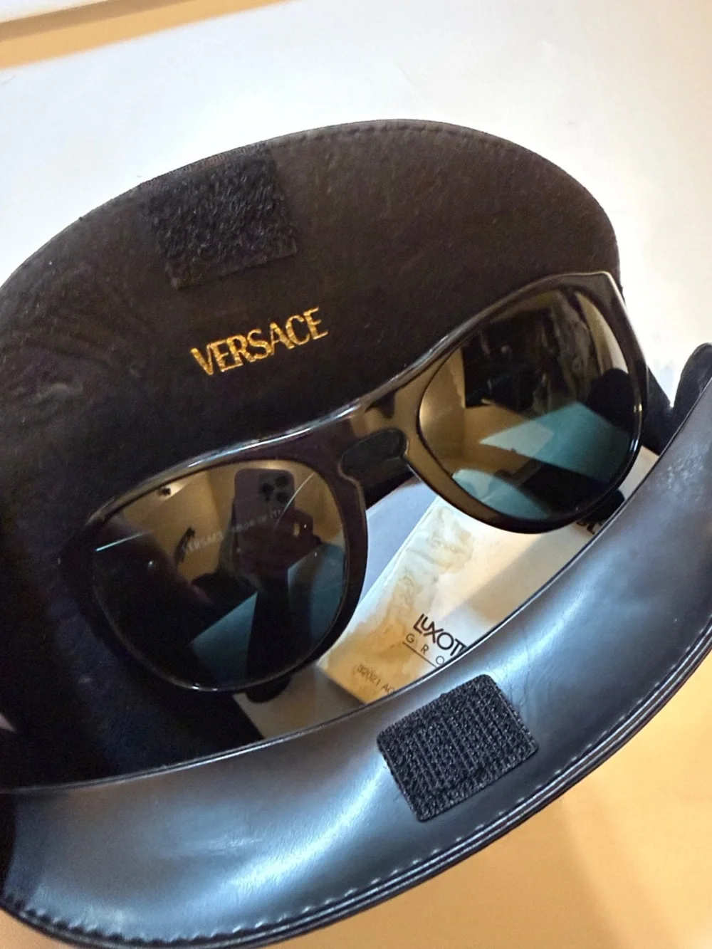 Vintage Versace Black Sunglasses with Dark Green Tint Lenses